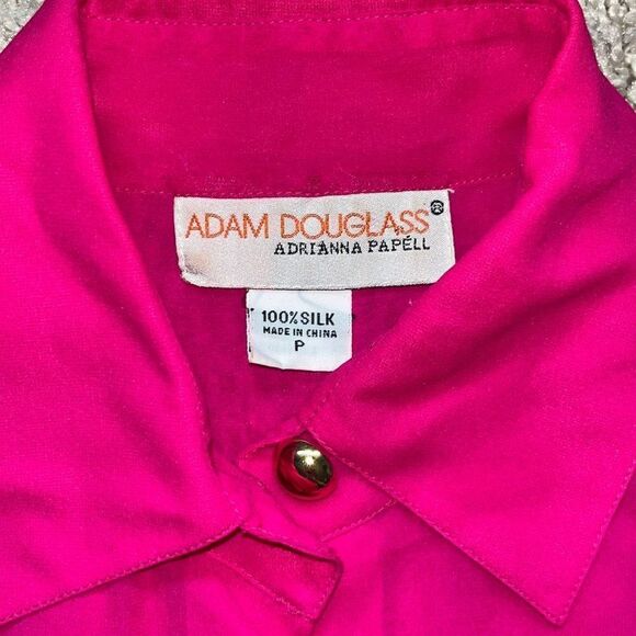 Beautiful 100% silk, Adam Douglas / Adrian Papell hot pink blouse with gold pear - Picture 3 of 14